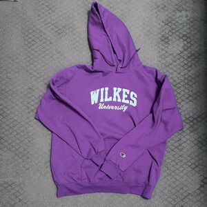 VTG Wilkes University Champion Eco Fleece Hooded Purple Sweatshirt - Size Large